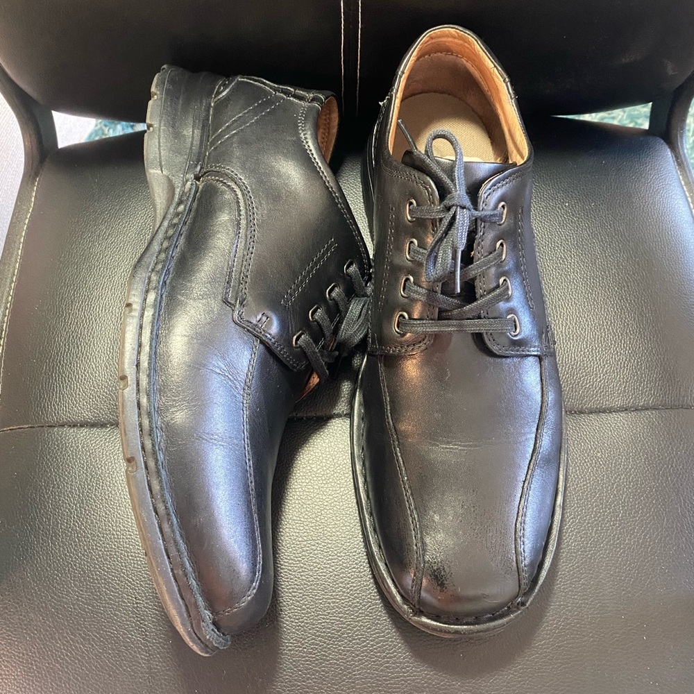 Clarks Black Leather Derby Shoes